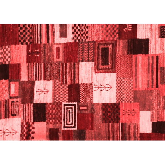 Ahgly Company Indoor Rectangle Abstract Red Contemporary Area Rugs, 7' x 10'