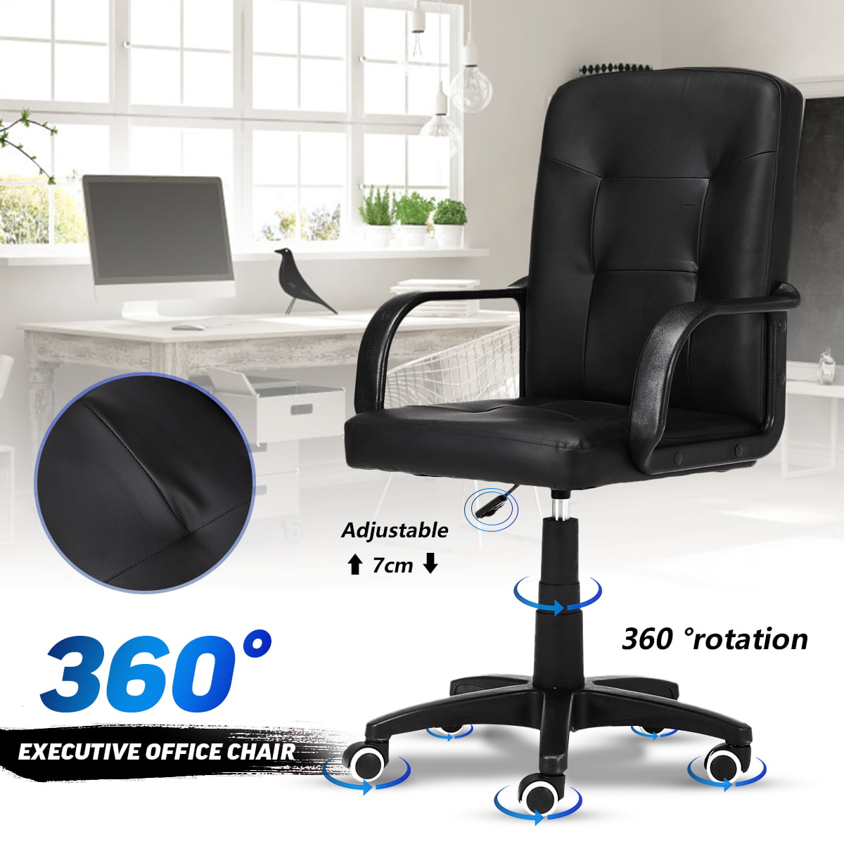 Mid Back Home Office Desk Chair Ergonomic 360° Swivel Task Chair Gaming Chair 