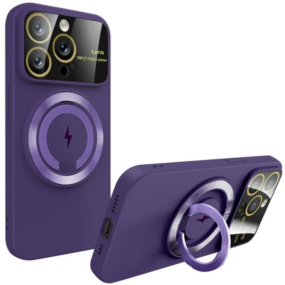 Fit TPU Case with MagSafe Ring Holder and Camera Lens Protector for iPhone 15 Pro Max - Purple