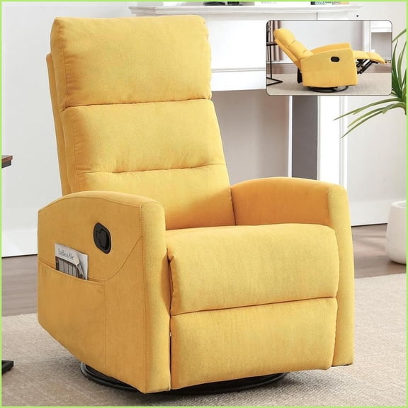 Recliners with 360° Swivel Rocker | Manual Fabric Living Room Chair | Yellow | Metal Base