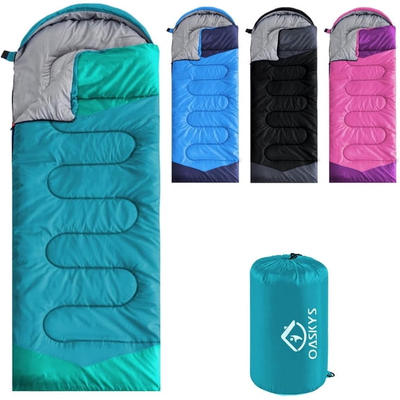 3 Season Sleeping Bag for Adults and Kids, Lightweight Waterproof Nylon, 10–20 ° C, Sky Blue
