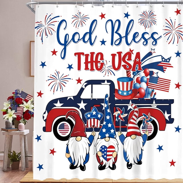 Xmarks 71*71in 4th of July Shower Curtain, Waterproof Independence Day