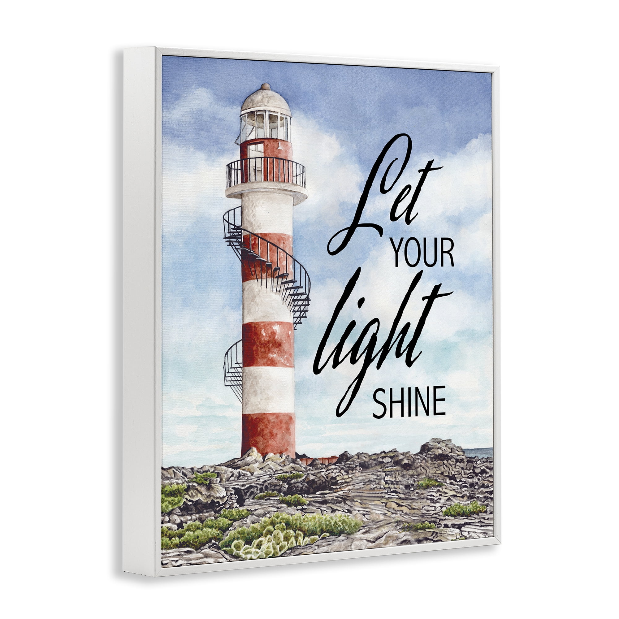 Stupell Industries Let Your Light Shine Beacon White Framed Giclee Art, design by Cindy Jacobs