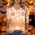thumbnail image 2 of Women's Halloween T-Shirt Plus Size V-Neck 3/4 Sleeve Top, Witchy Print Halloween Blouse Fall Party and Casual Outfit 01-Earthy Yellow M, 2 of 5