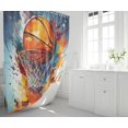 thumbnail image 5 of 4PCS Boys Shower Curtain Set - Basketball Shower Curtain - Sports Shower Curtain Sets with Bath Rugs Toilet Lid Cover and 12 Hooks Basketball Bathroom Decor, Blue, 70" x 70", 5 of 6