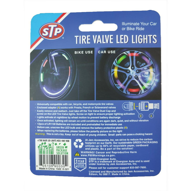 STP 4-Pack Multi-color LED Light Tire Valves Covers for Cars, All