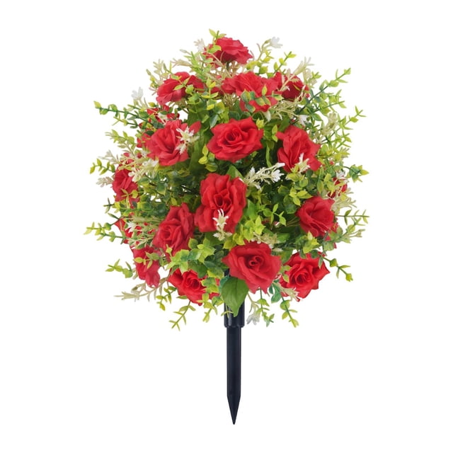 Rosa artificial, flor de imitación con estacas, flor conmemorativa, planta falsa Rojo