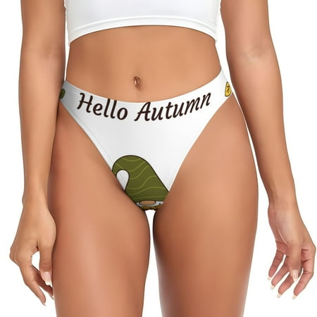 Qokaie Hello Autumn Printed Women s Cotton Thong Underwear  Sexy Breathable Panties G-string-4X-Large