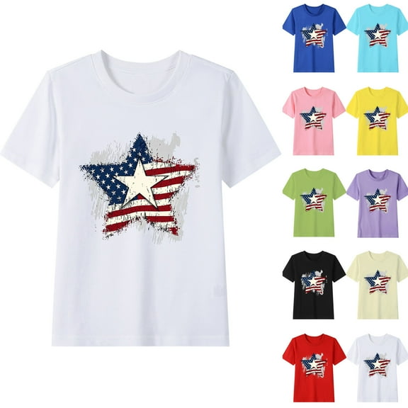 Jinhomg Patriotic T Shirts for Kids Short Sleeve America Flag Graphic Tees Soft Comfy Cotton Holiday Tops Red White and Blue Parade Street Outfits Beige 11 Years