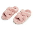thumbnail image 4 of YDN Women Comfortable Flats Slippers Open Round Toe Fur Slides Sandals Cross Strap Slip On Shoes for Indoor Party Daily Size 5.5 Pink, 4 of 4