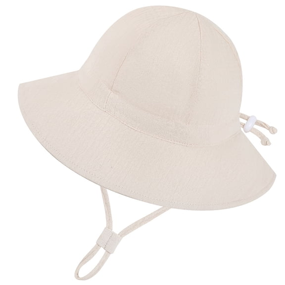 Kakishop Baby Toddler Bucket Hat for Infant Boys Girls Kids Breathable Sun Hat with Chin Strap,Beige