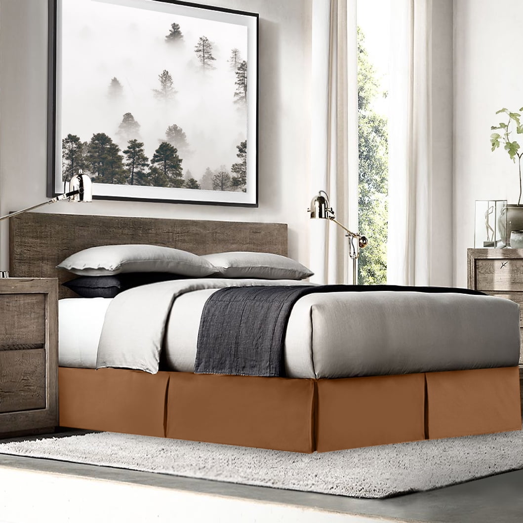 14" Tailored Pleated Bed Skirt Dust Ruffle, Full XL, Mocha, by Clara Clark