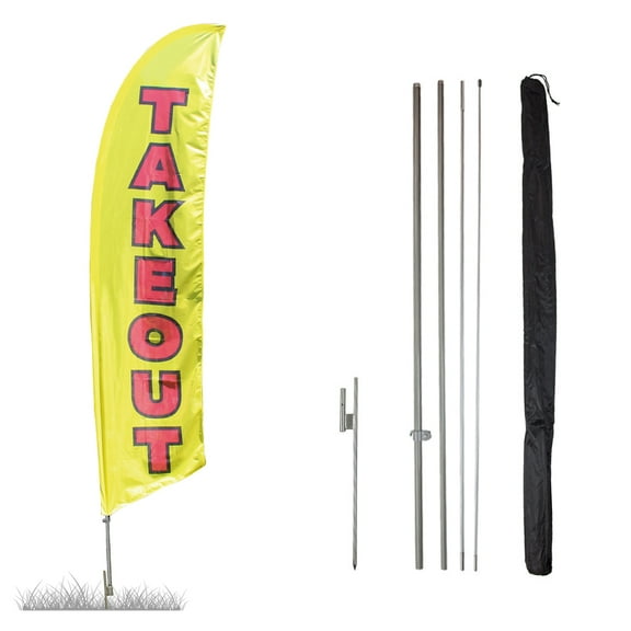 Vispronet Takeout Feather Flag Kit – 13.5ft Pole Set, Ground Stake, and Pole Sleeve Bag – Great for Restaurants, Diners, Shops and Cafes – Printed in The USA