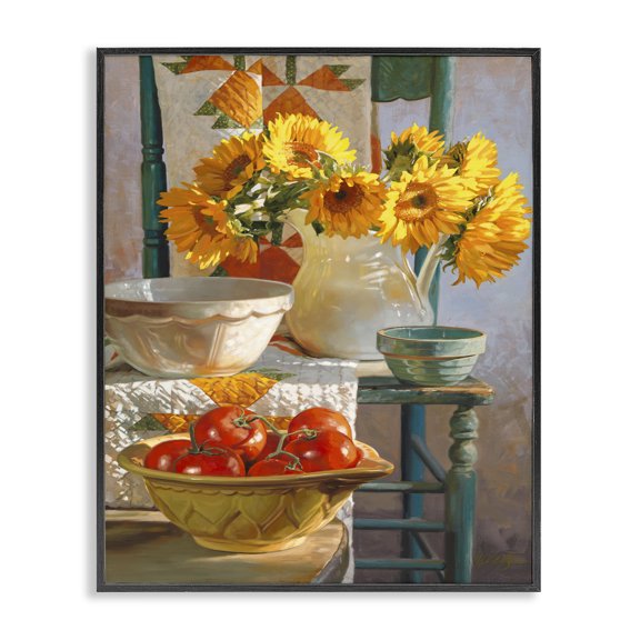 Stupell Industries French Country Sunflower Country Chair Still Life Black Framed Giclee Art, 11 x 14, by Heide Presse