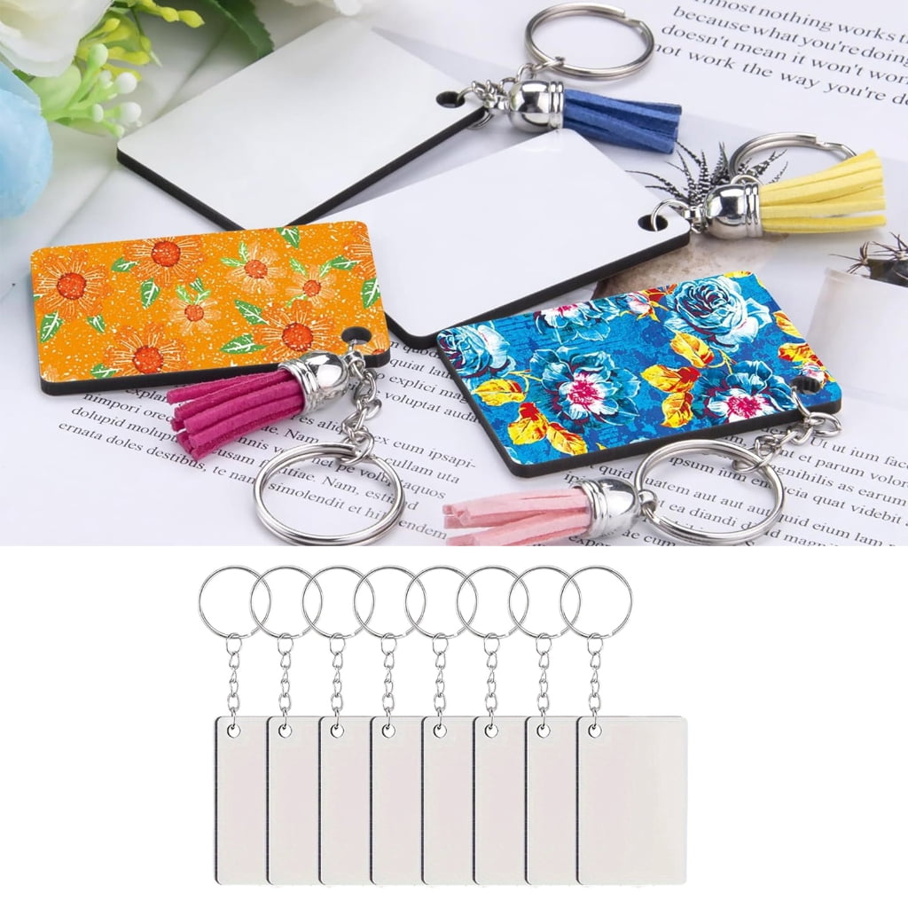 Oasiva Pack of 40 Double Sided Heat Transfer Keyring MDF Heat Pressed Keychains Sublimation Key Rings Blanks Set DIY Ornament