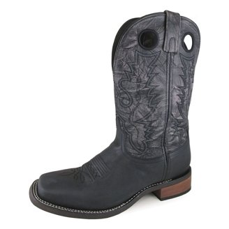 Old West Mens Broad Square Toe Black/Black Leather Cowboy  display picture 3
