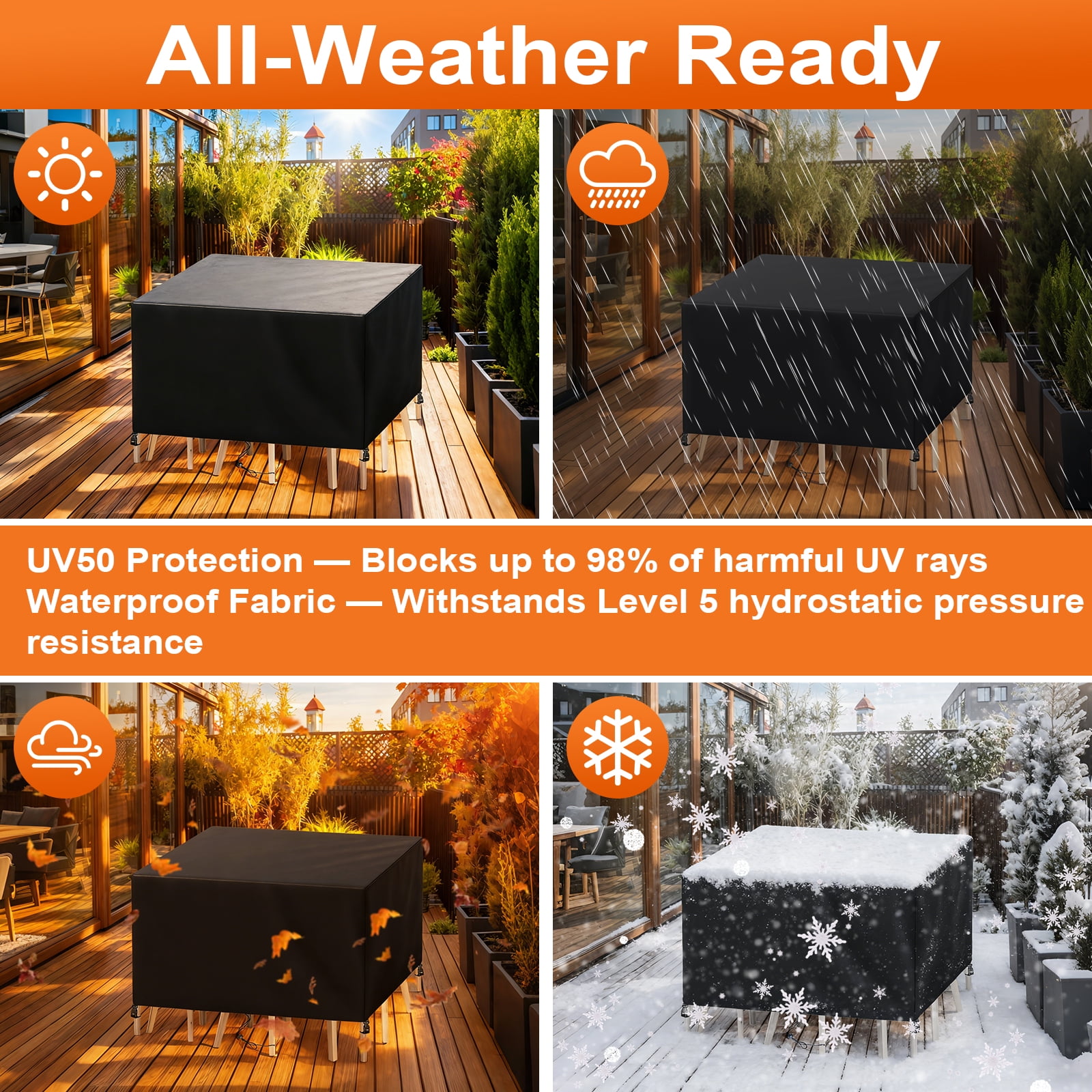 NAWAY 76"x60"x28" Rectangular Custom Heavy Duty 420D Waterproof UV Resistant Patio Furniture Cover,Black