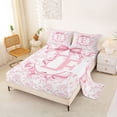 thumbnail image 2 of Feelyou Rose E Initial Queen Sheet Sets for Girls Kids, Reteo Princess Bow Bed Set, Pink White, 4 Pieces, 2 of 5