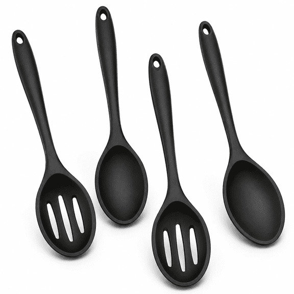 DISEN "4 Pieces Silicone Nonstick Mixing and Slotted Spoons Set, Large Silicone Serving Slotted Spoon Nonstick Heat Resistant Spoons for Kitchen Baking Stirring Draining Tools"