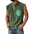 thumbnail image 2 of Yiaimeir Men's Sleeveless Denim Henley Tank Tops Casual Vintage Style With Pocket Comfortable Summer Tank Top,Size S-3XL, 2 of 5