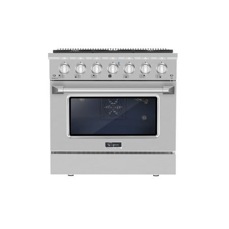 Empava 36 in. 5.2 cu. ft. Pro-Style Slide-In Single Oven Gas Range with 6 Sealed Ultra High-Low Burners - Heavy Duty Continuous Grates in Stainless Steel