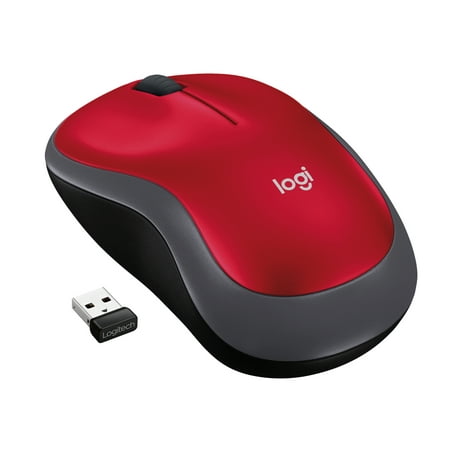 Logitech M185 Wireless Mouse, 2.4GHz with USB Mini Receiver, Ambidextrous, Red