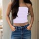 thumbnail image 5 of Blusas para mujer,Top de tubo sin tirantes para mujer, top corto de punto con escote palabra de honor, poliéster y elastano suave y elástico, ropa informal para salir, sopatenor, 5 of 9