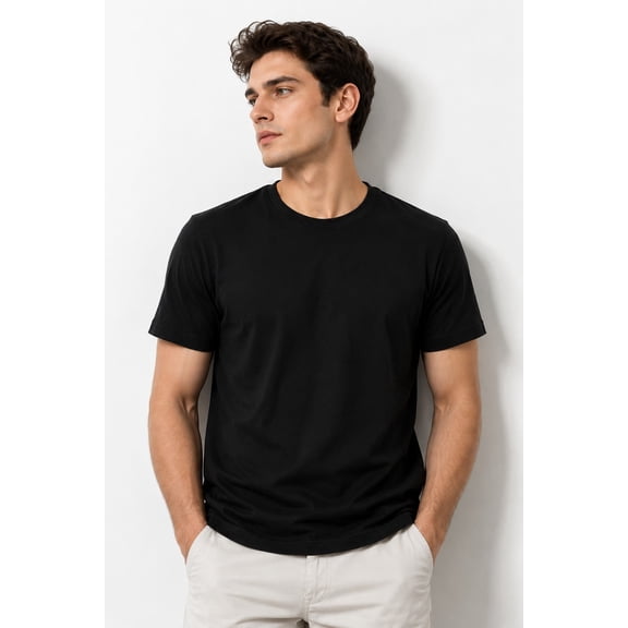 Plain Crew Neck Short Sleeve T-Shirt for Everyday Wear, Soft Casual Tee, Black, Large