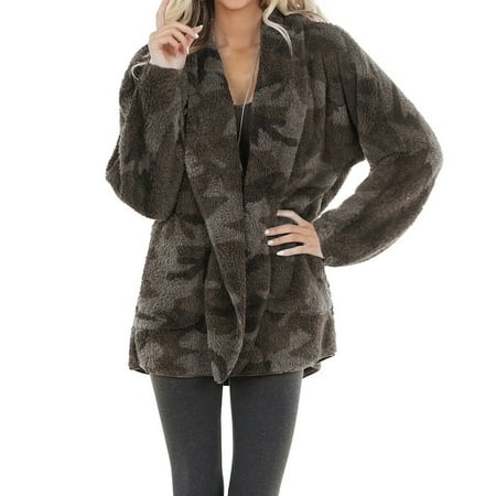 

Lyinloo Ladies Casual Fashion Loose Camouflage Cardigan Long Sleeve Pocket Plush Jacket