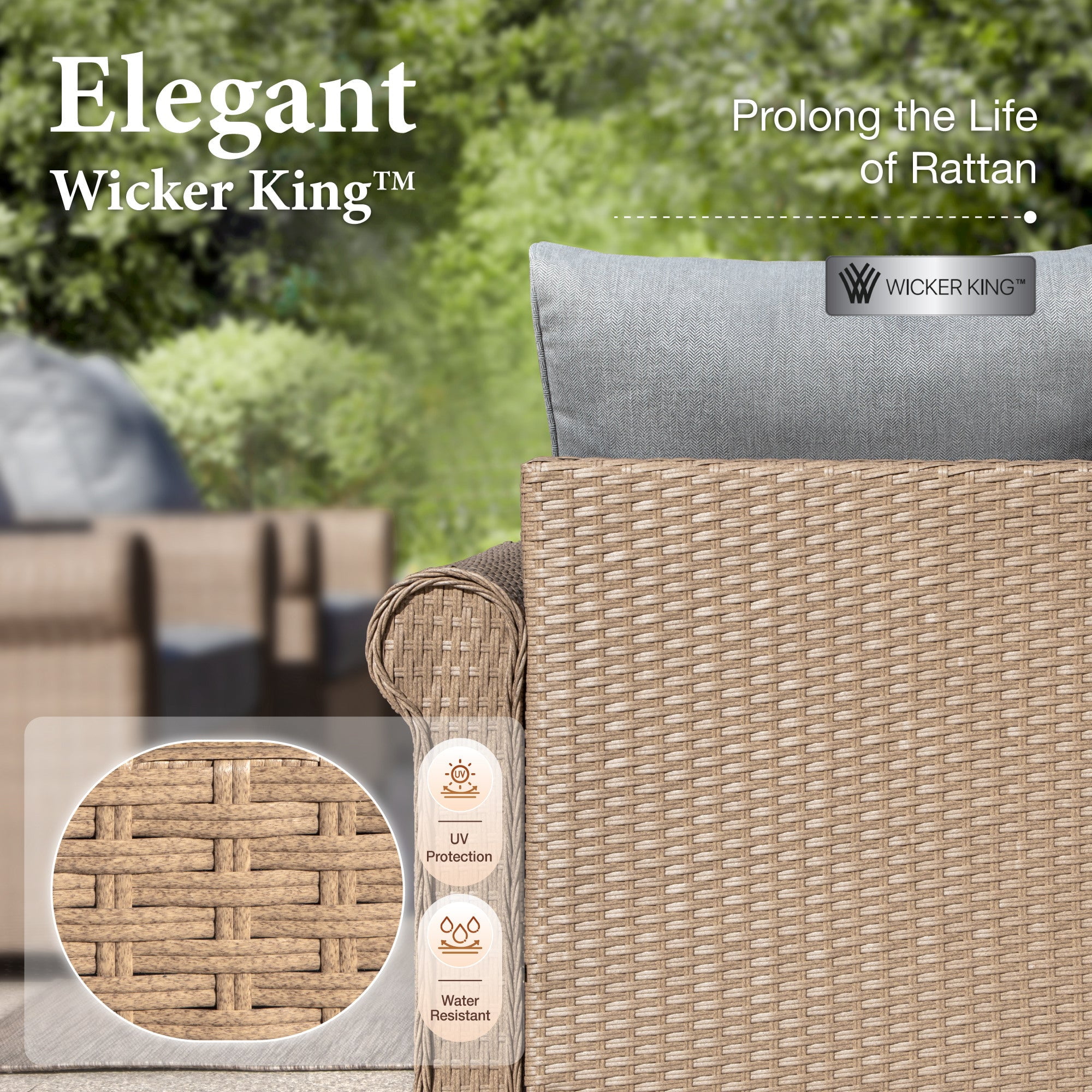 MF Studio 2-Pack Outdoor Wicker Club Lounge Chairs, Patio Furniture Set of 2, Gray Cushions
