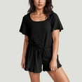 thumbnail image 2 of Miluxas Women Summer 2 Piece Sets Soft Ruffle Short Sleeve Matching Shorts Sets Beach Vacation Outfits Pajama Sets Loungewear Sets Black, 2 of 6