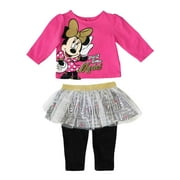 Disney Infant Girl Minnie Part Time Model Shirt Tutu Leggings 2 PC Set 3-6m