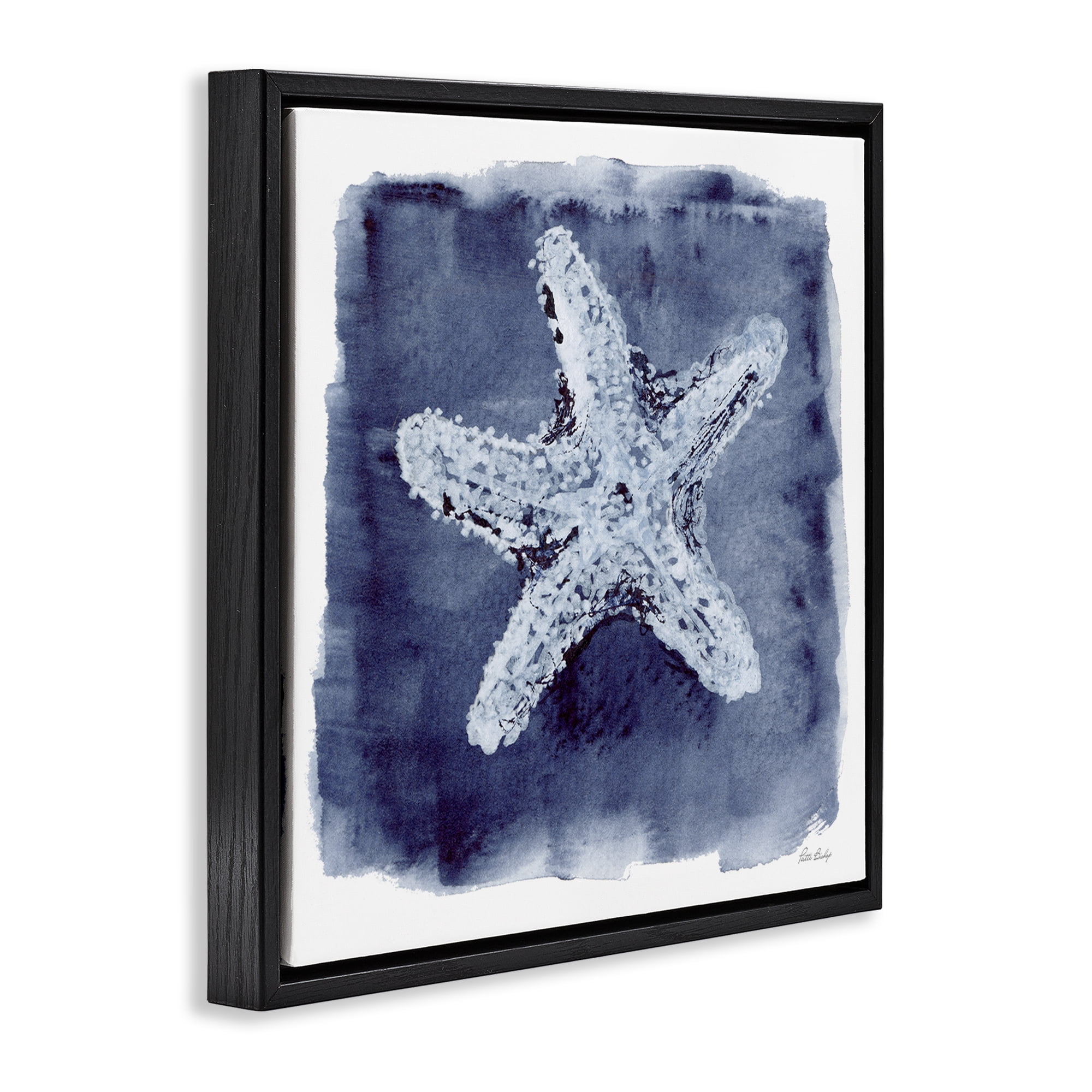 Stupell Industries Starfish Blue Impression Animals Painting Black Floater Framed Canvas Art Print Wall Art, 18 x 18