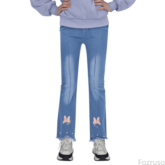 Fozruso Girls Cargo Pants Kids Girls Casual Jeans Elastic Waist Denim Wide Leg Pants Toddler Trousers Sizes 2-3 Years