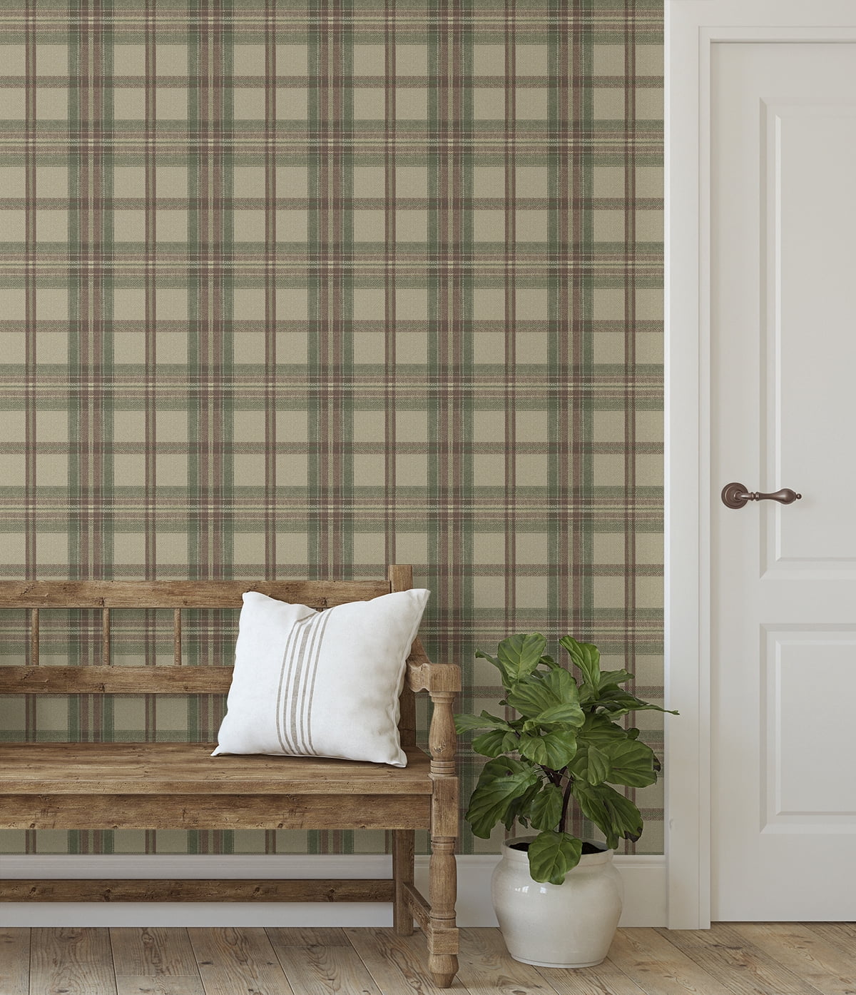 Harry & Grace Clay & Sage Herringbone Plaid Premium Matte Non-Woven Peel and Stick Wallpaper - 20.5 in. W x 18 ft. L Roll