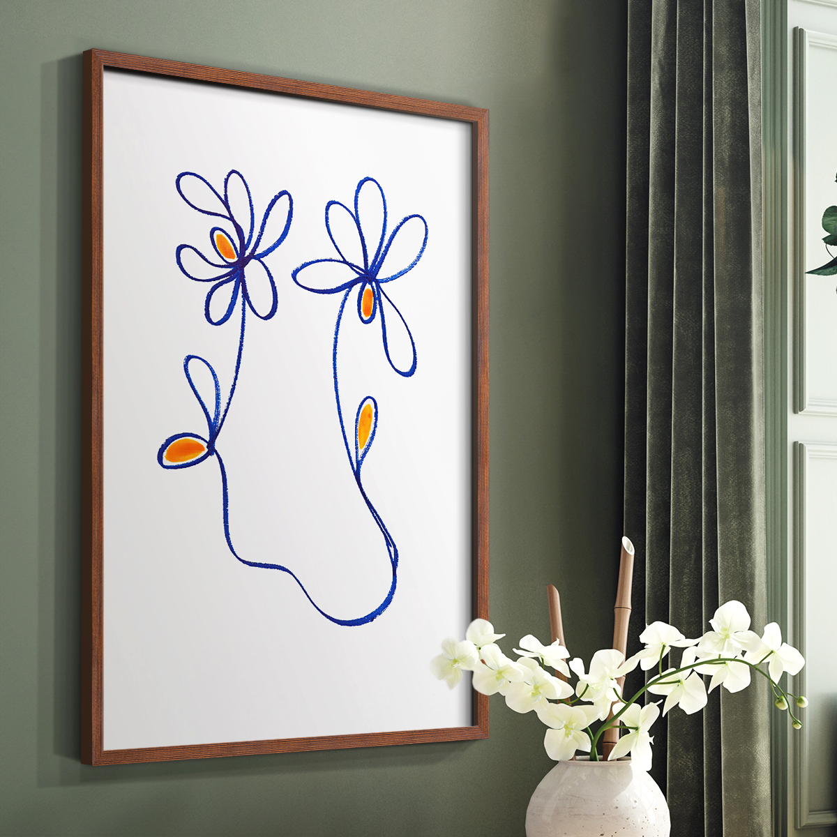 Wobbly Blooms IV Framed Print - Solid Wood in Single Picture Frame Solid Wood 2 Framed Print
