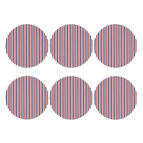 Set of 6 Red White And Blue Striped Drink Coasters for Coffee Table Leather Coaster for Decor Housewarming Round Shape