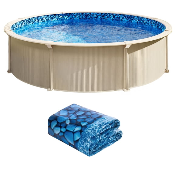KFFKFF 8-ft Round Above Ground Pool Liner, Overlap Pool Liners, Standard Gauge Vinyl, 48-to-54inch Wall Height, Designed for Steel Sided Above-Ground Swimming Pools
