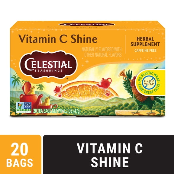 Celestial Seasonings Vitamin C Shine Caffeine Free Herbal Tea, 20 Count Box