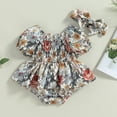 thumbnail image 4 of Gupgi Bébé Filles Floral Robe Romper, Short Bouffant Manches Jupe Ourlet Combinaisons d'Été avec Bandeau, 4 of 8