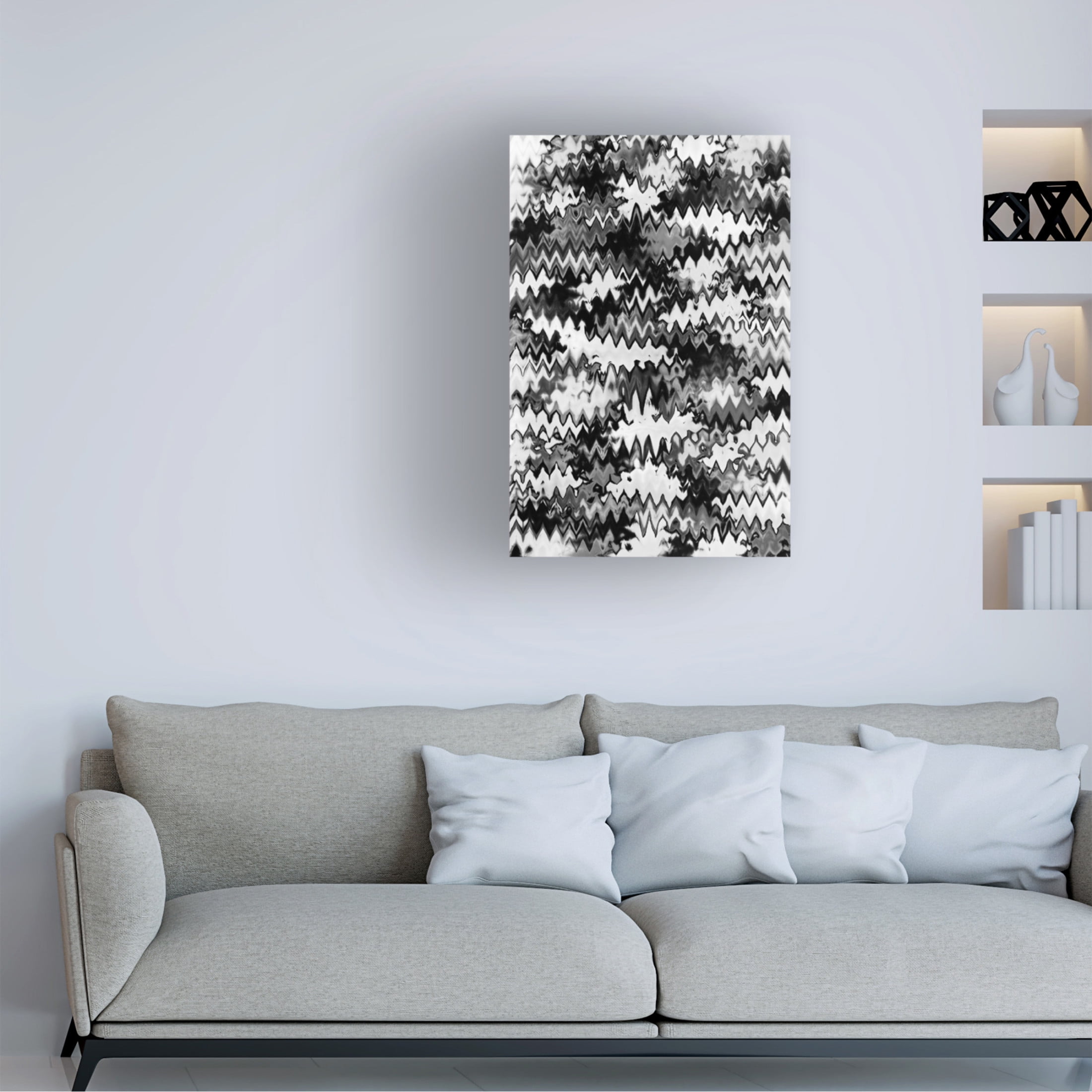 Canvas Wall Art - Treechild 'Black And White Zig Zag Pattern' Wall Art for Living Room, Bedroom, or Office D?cor by Trademark Fine Art - 16 x 24 Inches