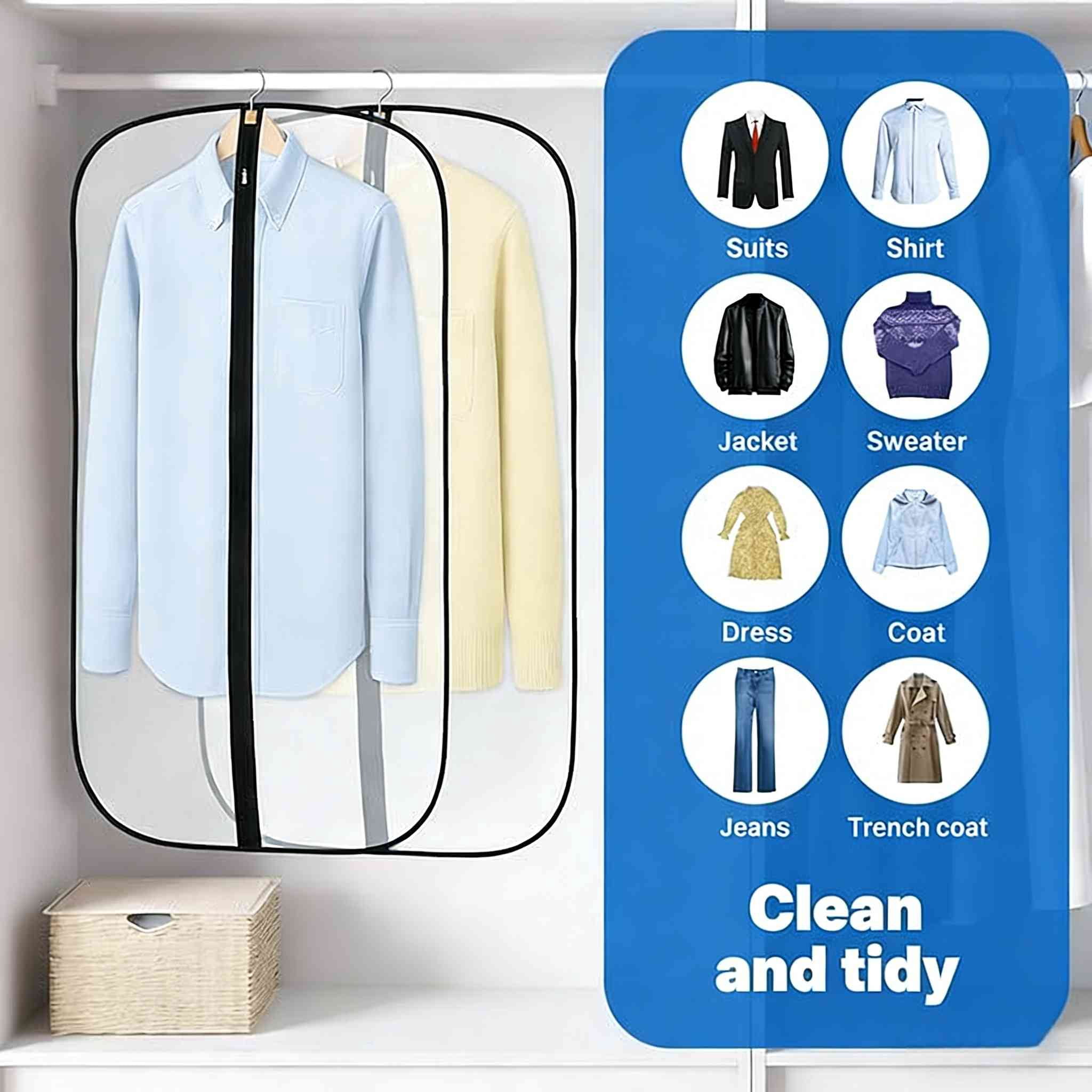 4Pcs Garment Bags for Hanging Clothes, Dustproof Suit Bags for Closet Storage - Durable PEVA Covers with Zipper for Coats, Jackets & Dresses (60 x 120cm)