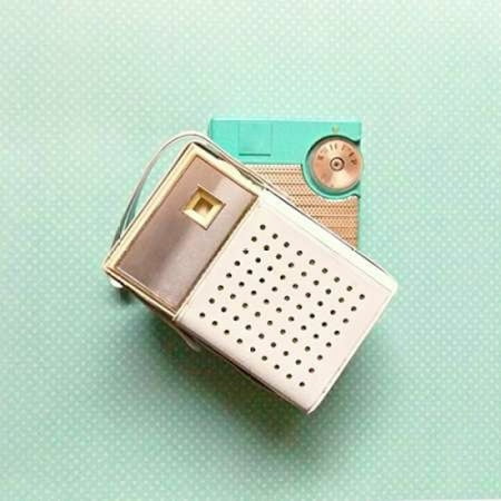 Vintage Transistor Radio on Blue Canvas Art - Vicki Dvorak (24 x 24)