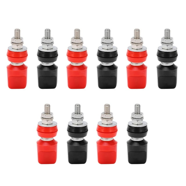 Lot de 5 bornes de raccordement de courant J.50019(1) en laiton M6 avec prise jack 4 mm pour instruments électroniques.