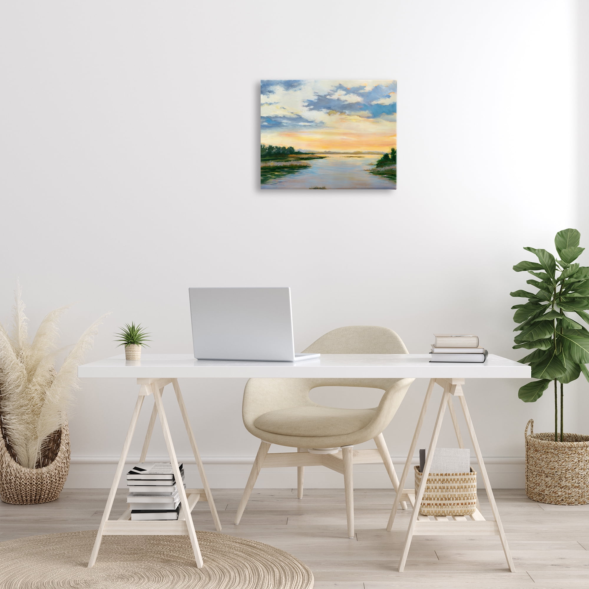 Stupell Industries Sunrise Over Shallow Water Landscape & Nature Painting Wrapped Canvas Art Print Wall Art, 20 x 16