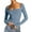 Dark Blue, variant on Women's Summer Slim Cropped Tops Solid Color Long Sleeve Square-Neck Basic T-Shirt Streetwear