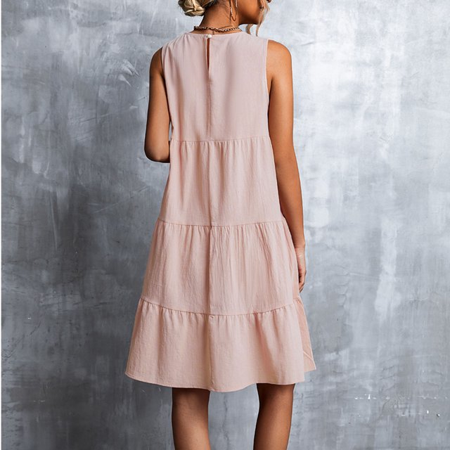 Vestido Escalonado Para Mujer, Vestido Sin Mangas Con Cuello Redondo, Gran Regalo, Múltiples Escenarios Aplicables, Tela Suave, Fácil de Usar, Mano de Obra Fina