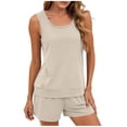 thumbnail image 1 of aidice Ensembles d'Été pour Femmes 2 Pcs Col Rond Sans Manches Extensibles Shorts Décontractés Classiques Tenue Quotidienne Vacances Ensembles Courts, 1 of 7