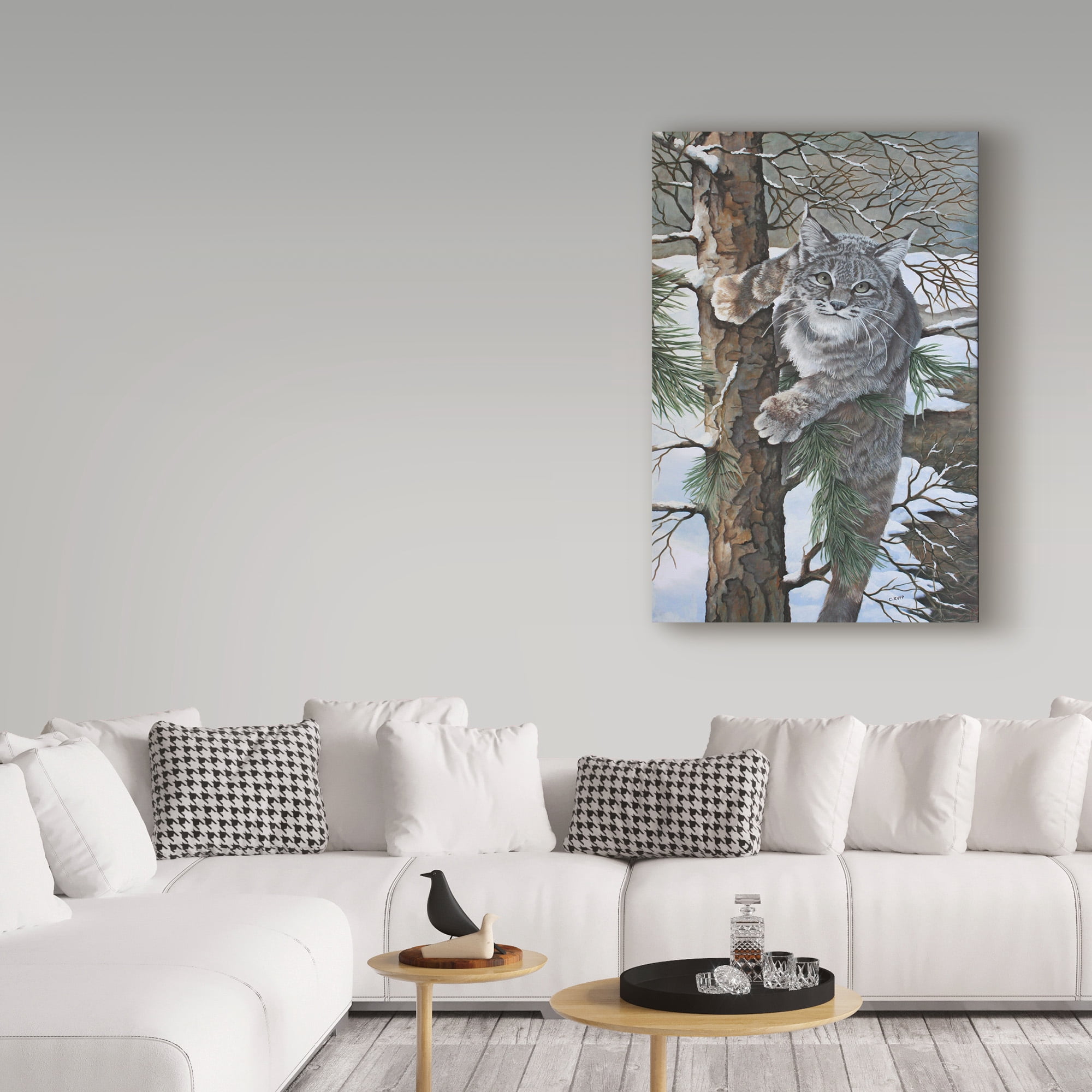 Trademark Fine Art 'Bobcat On Tree' Canvas Art by Carol J Rupp