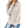 thumbnail image 2 of VISgogo - Camiseta holgada informal para mujer, color sólido, cuello redondo, manga larga, puños recortados con botones VISgogo  moda, 2 of 9